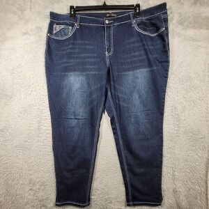 Love Indigo Jeans Women 22W Blue FleurDeLis Embroidered 45x27